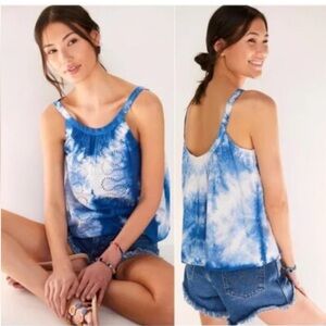 New! Forever That Girl Anthropologie Blue Tie Dye Cami Eyelet Lace Tank Top XS